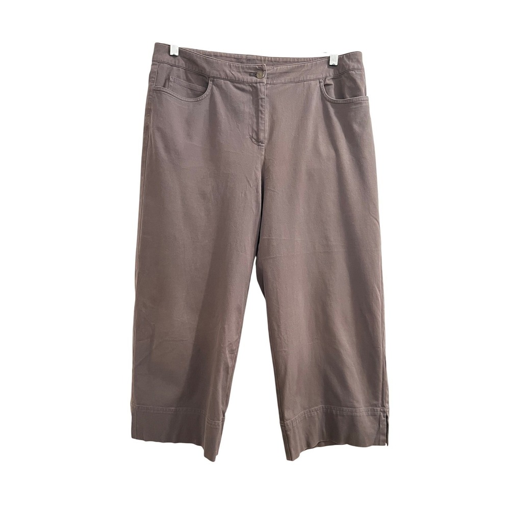 Eileen Fisher Taupe Brown Cropped Twill Pants Womens M Mid Rise Straight Leg - Picture 2 of 15